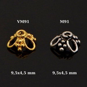 24K Gold Vermeil and 925 Silver Filigree Bead Caps, Handmade Silver Bead Caps, Gold Bead Caps, Spacer Bead Caps, Jewelry Supplies, M/VM91