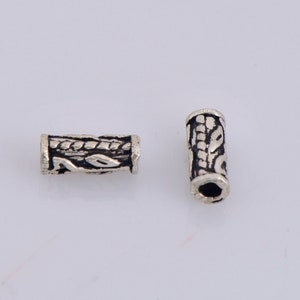 925 Sterling Silver Tube Beads, Antique Silver Flower Tube Beads, Spacer Tube Beads, Oxidized Silver Tube Beads For Jewelry Making, M21