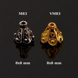 24K Gold Vermeil and 925 Silver Filigree Bead Caps, Handmade Bead Caps, Flower Bead Caps, Spacer Bead Caps, Jewelry Supplies, M/VM83