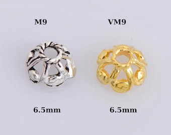 925 Sterling Silver & 24K Gold Vermeil 6.5mm Bead Caps, Silver Bead Caps in Gold, Gold Plated Bead Caps, Jewelry Spacer Bead Caps, VM9-M9