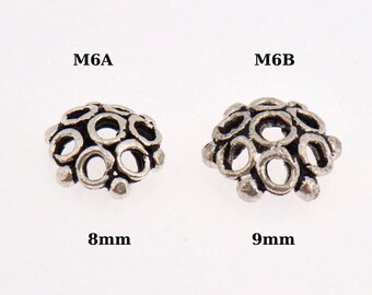 Tapas de cuentas de flor de plata de ley 925 de 8-9 mm, tapas de cuentas de plata maciza, tapas de cuentas de flor, tapa de cuentas espaciadora oxidada, material para joyería, M6B