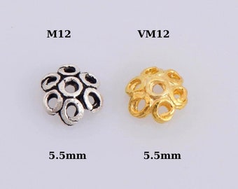 925 Sterling Silver & 24K Gold Vermeil 5.5mmBead Caps, Silver Bead Caps in Gold, Gold Plated Bead Caps, Jewelry Spacer Bead Caps, VM12/M12