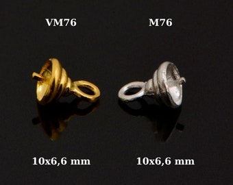 925 Sterling Silver and 24 K Gold Vermeil Peg Bail Hand Made Bead Caps for Half Drilled Beads, Jewelry Supplies, M/VM76