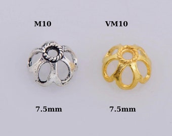 925 Sterling Silver & 24K Gold Vermeil 7.5mm Bead Caps, Silver Bead Caps in Gold, Gold Plated Bead Caps, Jewelry Spacer Bead Caps, VM10/M10