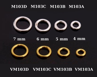 24K Gold Vermeil & 925 Silver High Quality CLOSED Jump Rings, CLOSED Jump Rings, Sterling Silver Closed Rings Jewelry Supplies, M/VM103A-D