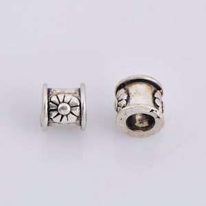 925 Sterling Silver Flower Tube Beads, Antique Silver Tube Beads, Spacer Tube Beads, Oxidized Silver Tube Beads For Jewelry Making, M22