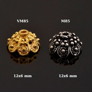 24K Gold Vermeil and 925 Silver Filigree Bead Caps, Handmade Silver Bead Caps, Gold Bead Caps, Spacer Bead Caps, Jewelry Supplies, M/VM85