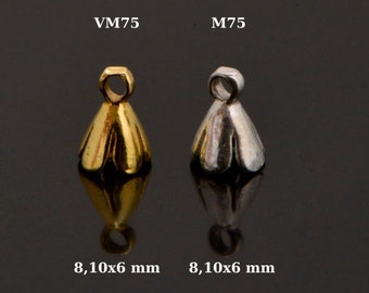 925 Sterling Silver and 24 K Gold Vermeil Peg Bail Hand Made Bead Caps for Half Drilled Beads, M75/VM75