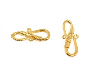 24K Gold Vermeil S Clasps, Antique Silver Hook Clasps, 925 Sterling Silver Connectors in Gold, Jewelry Supplies, Jewelry Findings, VM64A