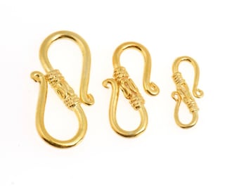 24K Gold Vermeil S Clasps, Antique Silver Hook Clasps, 925 Sterling Silver Connectors in Gold, Jewelry Supplies, Jewelry Findings, VM64A-C