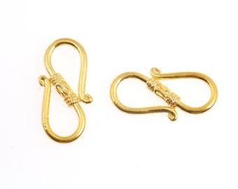 24K Gold Vermeil S Clasps, Antique Silver Hook Clasps, 925 Sterling Silver Connectors in Gold, Jewelry Supplies, Jewelry Findings, VM64C
