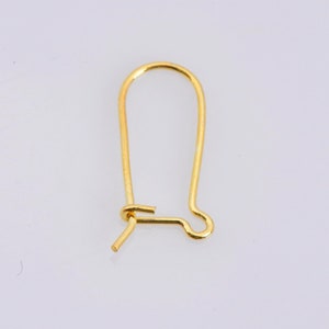 Può includere: Uncino per orecchini dorato con un design semplice. L'uncino è in metallo e ha una finitura liscia.