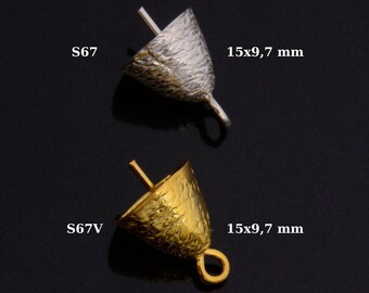 24K Gold Vermeil & 925 Silver Peg Bail Handmade Bead Caps for Half Drilled Beads, Silver Bead Caps in Gold, Jewelry Supplies, S67/S67V