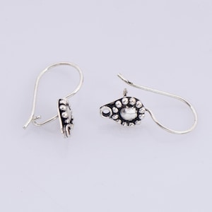 925 Sterling Silver Ear Wires, Solid Silver Earring Hooks, Oxidized Silver Flower Ear Wires, Earrings Making Supply, Jewelry Findings, M41