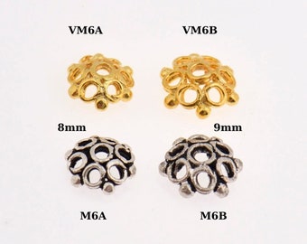 925 Sterling Silver & 24K Gold Vermeil Flower Bead Caps, Bead Caps, Gold Bead Caps, Silver Spacer Bead Caps, Jewelry Crafting, M/VM6A-B