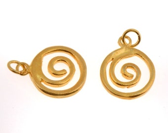 24K Gold Vermeil Spiral Dangle Charm, 925 Sterling Silver Swirl Dangle Charm, Necklace Dangle Charm, Earrings, Jewelry Findings, S12V