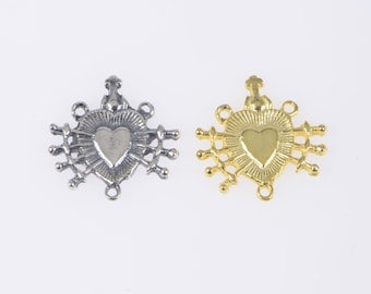 925 Sterling Silver & 24K Gold Vermeil Rosary Center, Mater Dolorosa Heart with Arrows Rosary Center, Jewelry Supply, R107-RV107