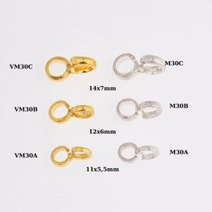 24K Gold Vermeil & 925 Silver Bails with Open Loop, Silver Open Loop Bails in Gold, Silver Connector Bails, Jewelry Findings, M/VM30 A-C