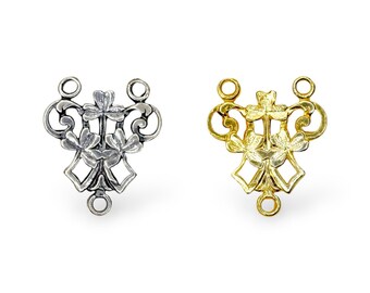 925 Sterling Silver & 24K Gold Vermeil Art Nouveau plain Rosary Center with Shamrock, Jewelry Supply R21-RV21