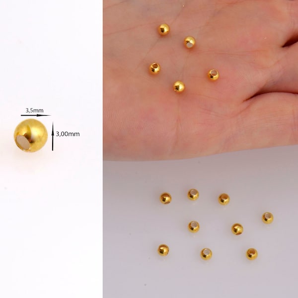 Silver 3.5mm Round Beads in 24K Gold Vermeil, 24K Gold Plated Seamless Round Beads, Round Shape Seperator Beads, Jewelry Supplies, VM3D