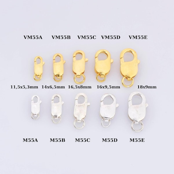 24K Gold Vermeil & 925 Silver Lobster Clasp, Solid Silver Trigger Clasp, Gold Plated Spring Clasp, Jewelry Making Findings, M/VM55