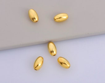 925 Silver Oval 10x6mm Beads in 24K Gold Vermeil, 24K Gold Plated Rice Shape Beads, Smooth Seamless Olive Beads, Jewelry Supplies, VM1D