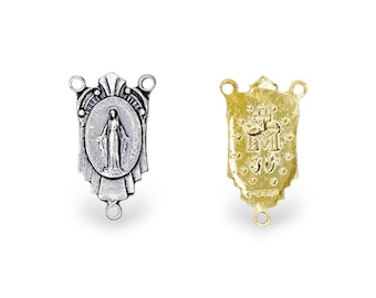 925 Sterling Silver & 24K Gold Vermeil Miraculous Virgin Rosary Classical Center, Jewelry Supply, R16-RV16