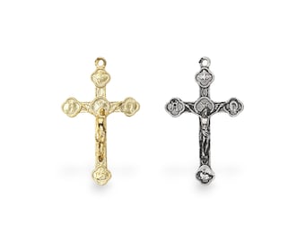 925 Sterling Silver and 24K Gold Vermeil Alpha & Omega, Holy Spirit, Agnus Dei Crucifix, Rosary Cross, Jewelry Making Supply, R4-RV4