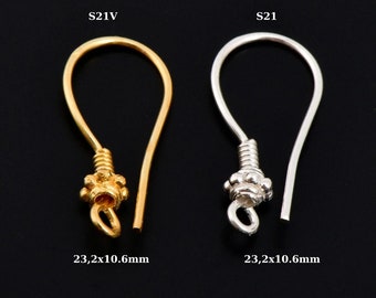 24K Gold Vermeil Ear Wires, Sterling Silver Earring Hooks in 24K Gold, Ball Ear Wires, Earrings Making Supply, Jewelry Findings, S21V/ S21
