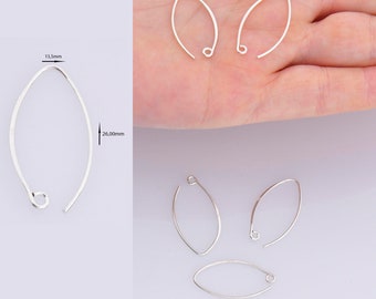 26 mm - Sterling Silver V Shape Ear Wires, 925 Solid Silver Earring Hooks, V Ear Wires with Open Loop, Earrings Making Supply,M49A