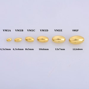 24K Gold 4.5 to 13.5mm Plated Rice Shape Beads, 925 Silver Oval Beads in Gold Vermeil, Smooth Seamless Olive Beads, Jewelry Supplies, VM1A-F
