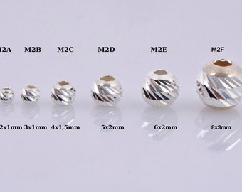 925 Silver Diamond Cut Round Beads, Sterling Silver Laser Multi Diamond Cut Beads, Moon Cut Spacer Beads, Jewelry Supplies, M2 A-F