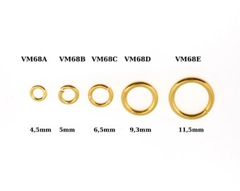 24K Gold Vermeil High Quality Open Jump Rings, 24K Gold Plated 925 Silver Thick Open Rings, Jewelry Supplies, Jewelry Findings, VM68A-E