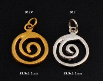 925 Sterling Silver & 24K Gold Vermeil Spiral Dangle Charm, Swirl Dangle Charm, Necklace  Charm, Earrings, Jewelry Findings, S12V\S12