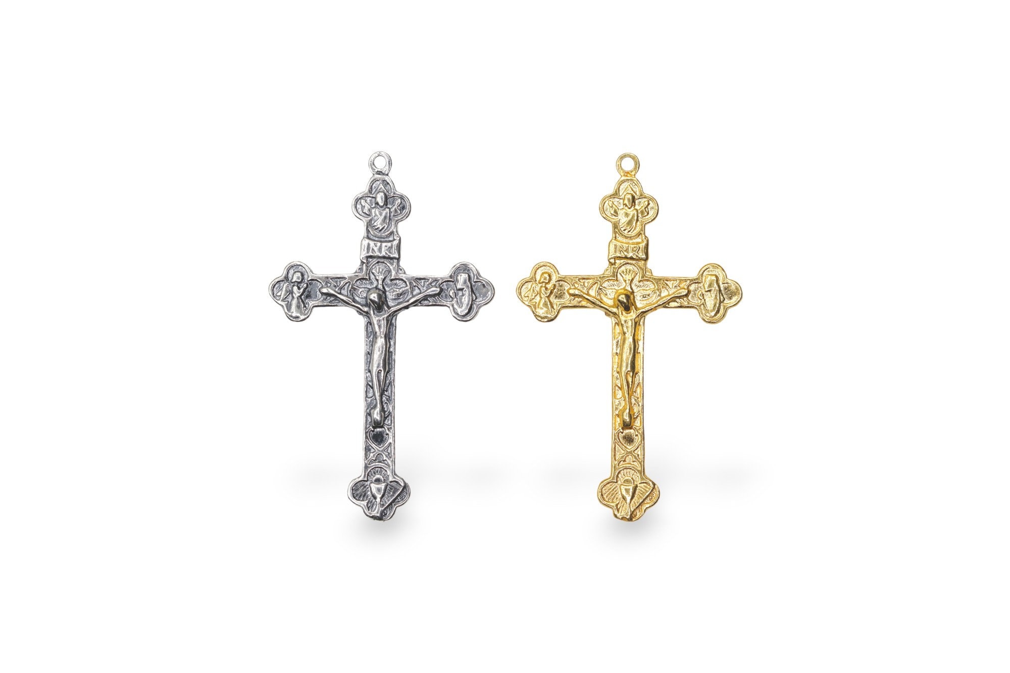 925 Sterling Silver & 24K Gold Vermeil Tertium Millenium Crucifix, Rosary cross, Jewelry Making Supply, R5-RV5