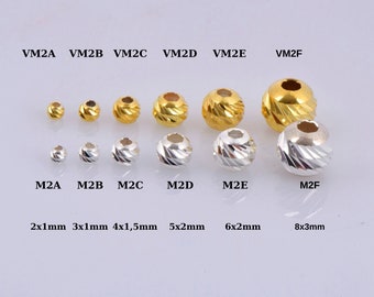 Argent 925 et or 24 carats, Perles rondes coupées en diamant, Perles multi-diamants coupées au laser, Perles d'espacement coupées en lune, Fournitures pour bijoux, VM2/M2 A-F