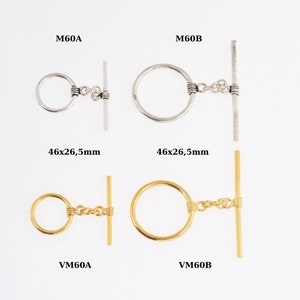 24K Gold Vermeil & 925 Silver Toggle Clasps, Silver Toggle Clasp, Gold Plated Antique Toggle Clasp Set, Jewelry Supply, M/VM60A-B