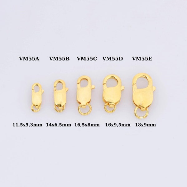 24K Gold Vermeil Lobster Clasp, 925 Solid Silver Trigger Clasp, Gold Plated Spring Clasp, Jewelry Supplies, Jewelry Making Findings, VM55A-E