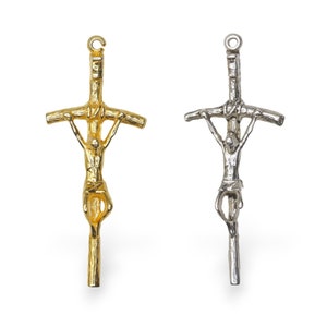 925 Sterling Silver & 24K Gold Vermeil Small Sized Pope John Paul 2 Rosary Crucifix, Jewelry Making Supply, R9b-RV9b