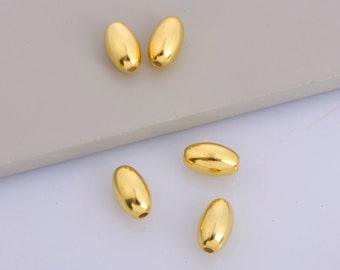 925 Silver Oval 12x7mm Beads in 24K Gold Vermeil, 24K Gold Plated Rice Shape Beads, Smooth Seamless Olive Beads, Jewelry Supplies, VM1E