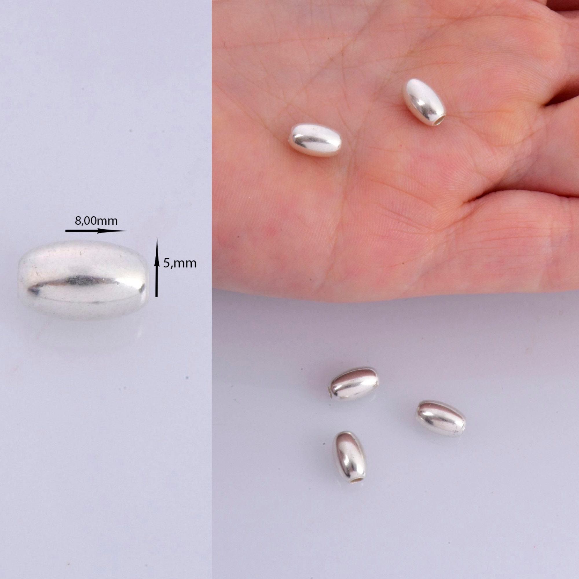 Perline Riso Oliva Argento 925 Per Bigiotteria | Perlina Ovale Fai Da Te 3mm 4mm 5mm 6mm 7mm 8mm