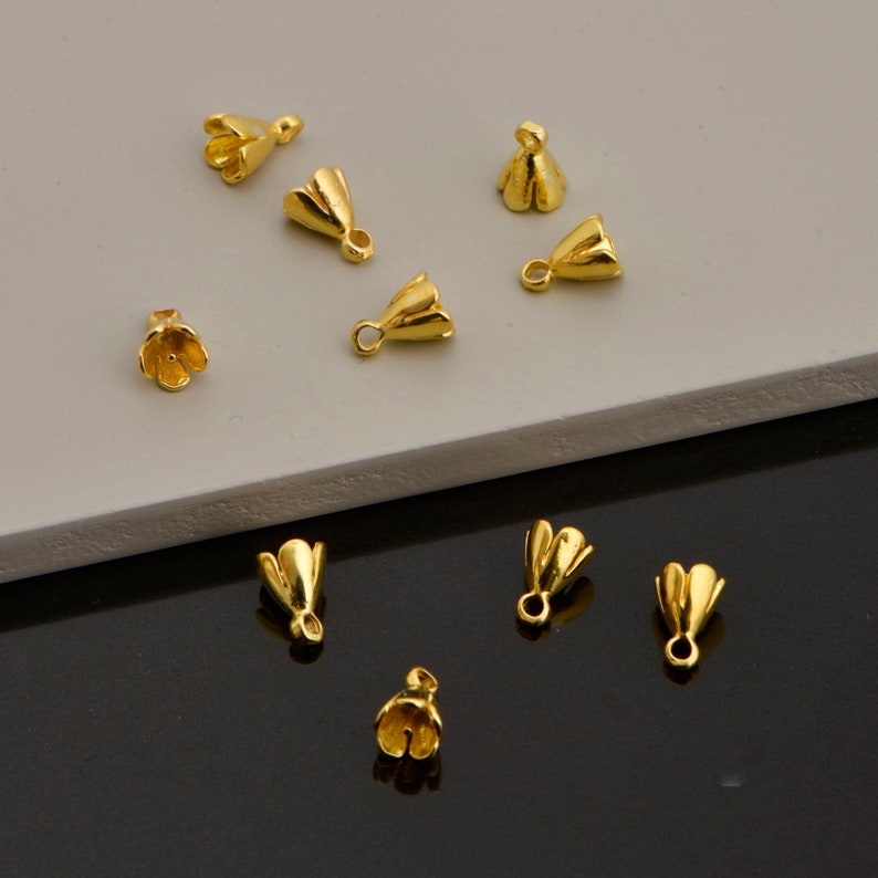 24K Gold Vermeil Peg Bail Hand Made Bead Caps for Half Drilled Beads