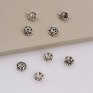 925 Sterling Silver Flower Bead Caps, Solid Silver Bead Caps, 8mm Flower Bead Caps, Oxidized Spacer Bead Caps, Jewelry Making Supply, M6A