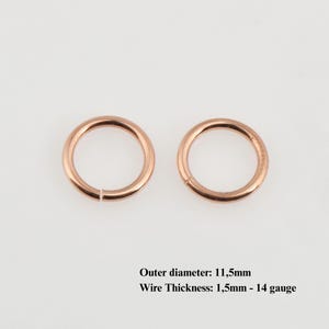 925 Sterling Silver Rose Gold Open Jump Rings, tough, High Quality Dia 11.5mm & Ga.14 in Silver, 3 Pces, Jewelry Supplies, Findings RGM68E