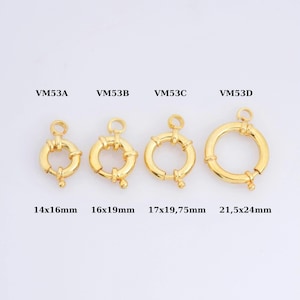 24K Gold Vermeil Spring Ring Clasp, Solid Silver Spring Clasps with Open Loop, 24K Gold Plated Trigger Spring Clasp, Jewelry Findings, VM53D
