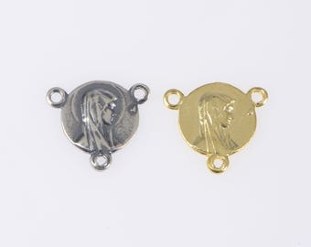 925 Sterling Silver & 24K Gold Vermeil Jerusalem and Virgin Mary Rosary Center, Jewelry Supply, R90-RV90