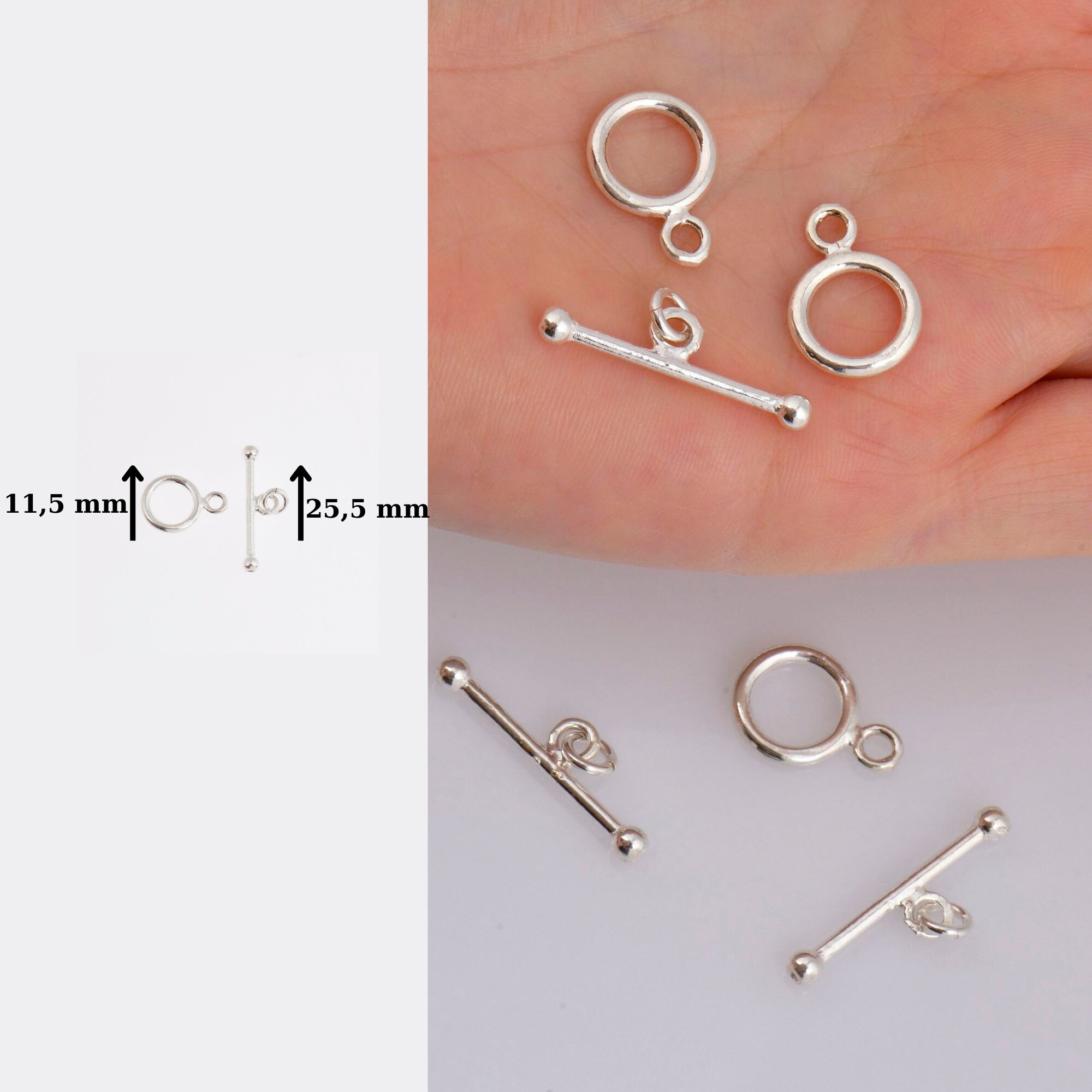 4 Set Ganci A S In Argento Sterling 925 Per Gioielli Fai Da Te – 16.5mm E 20mm Con Anelli Di Salto
