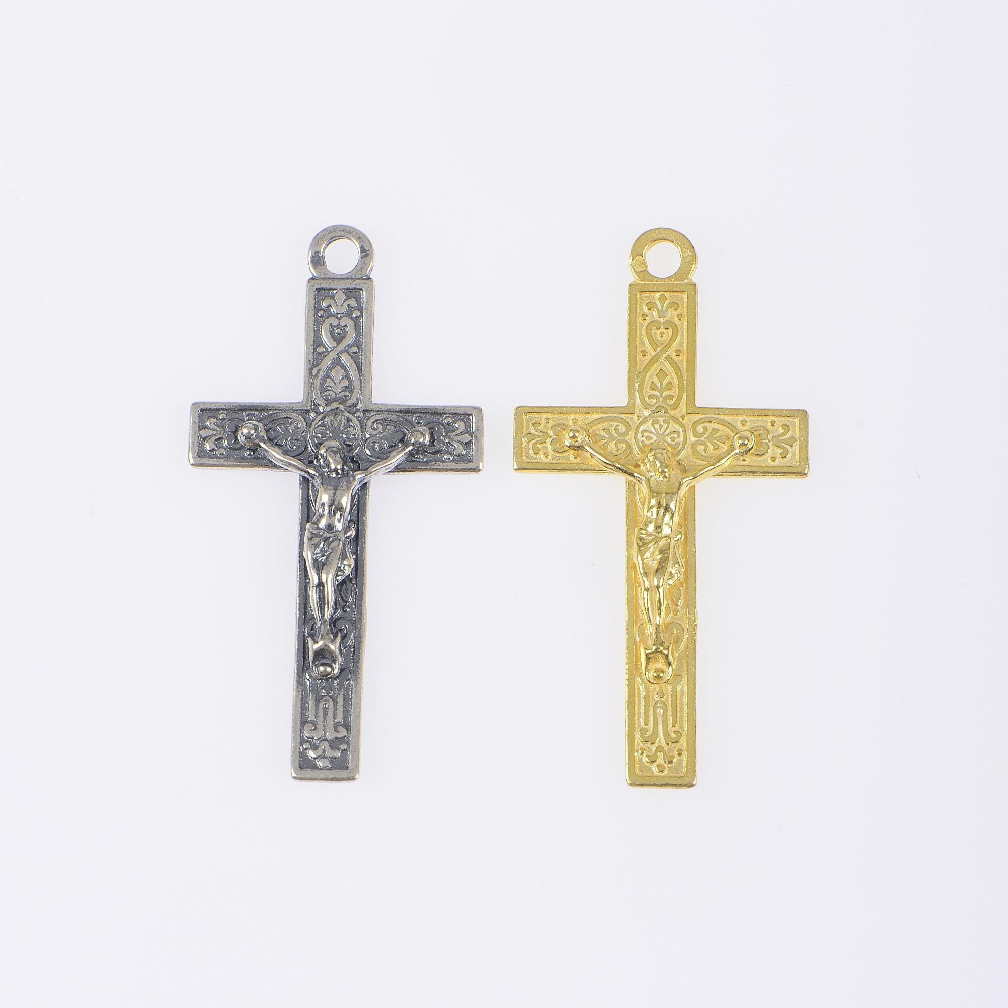 925 Sterling Silver & 24K Gold Vermeil Cross Pendant, Elaborate