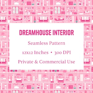 Barbie Inspired Pink Dreamhouse Interior Pattern | High Resolution | Digital Download