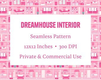 Barbie Inspired Pink Dreamhouse Interior Pattern | High Resolution | Digital Download